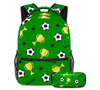 VAPOKF School Bag Set for Teen Girls Boys, Student Bookbag Backpack Rucksack with Pencil Case for School - Soccer Ball and Winner Cup Football Pattern