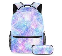 VAPOKF School Bag Set for Teen Girls Boys, Student Bookbag Backpack Rucksack with Pencil Case for School - Mermaid Sea-Maid Scale Galaxy