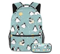 VAPOKF School Bag Set for Teen Girls Boys, Student Bookbag Backpack Rucksack with Pencil Case for School - Cute Animals Penguin Gift Balloon Pattern