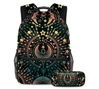 VAPOKF School Bag Set for Teen Girls Boys, Student Bookbag Backpack Rucksack with Pencil Case for School - Magical Astrology Moon