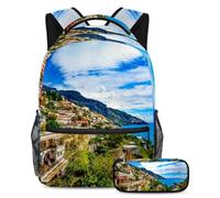 VAPOKF School Bag Set for Teen Girls Boys, Student Bookbag Backpack Rucksack with Pencil Case for School - Amalfi Coast