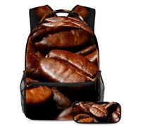 VAPOKF School Bag Set for Teen Girls Boys, Student Bookbag Backpack Rucksack with Pencil Case for School - Coffee Bea