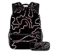VAPOKF School Bag Set for Teen Girls Boys, Student Bookbag Backpack Rucksack with Pencil Case for School - Abstract Glare Line Art