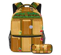 VAPOKF School Bag Set for Teen Girls Boys, Student Bookbag Backpack Rucksack with Pencil Case for School - Times tables diagram with flowers