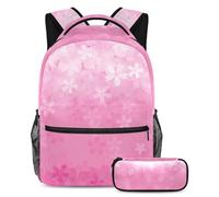 VAPOKF School Bag Set for Teen Girls Boys, Student Bookbag Backpack Rucksack with Pencil Case for School - Pink Cherry Blossom in Spring Pattern