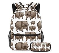 VAPOKF School Bag Set for Teen Girls Boys, Student Bookbag Backpack Rucksack with Pencil Case for School - Cute Wombats