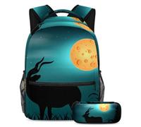 VAPOKF School Bag Set for Teen Girls Boys, Student Bookbag Backpack Rucksack with Pencil Case for School - Kudu Moonlight