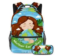 VAPOKF School Bag Set for Teen Girls Boys, Student Bookbag Backpack Rucksack with Pencil Case for School - Happy Mother Earth Day