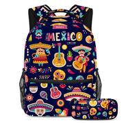 VAPOKF School Bag Set for Teen Girls Boys, Student Bookbag Backpack Rucksack with Pencil Case for School - Lively Mexico City