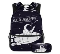 VAPOKF School Bag Set for Teen Girls Boys, Student Bookbag Backpack Rucksack with Pencil Case for School - Hello Universe Starry Sky