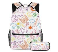 VAPOKF School Bag Set for Teen Girls Boys, Student Bookbag Backpack Rucksack with Pencil Case for School - Children Drawings Pattern Creative
