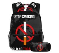 VAPOKF School Bag Set for Teen Girls Boys, Student Bookbag Backpack Rucksack with Pencil Case for School - Dark Background of No Tobacco Day