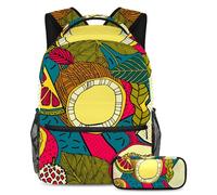 VAPOKF School Bag Set for Teen Girls Boys, Student Bookbag Backpack Rucksack with Pencil Case for School - Tropical Flowers and Fruits Exotic Pattern