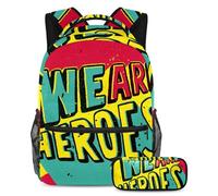 VAPOKF School Bag Set for Teen Girls Boys, Student Bookbag Backpack Rucksack with Pencil Case for School - We Are Heroes