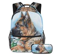 VAPOKF School Bag Set for Teen Girls Boys, Student Bookbag Backpack Rucksack with Pencil Case for School - German Shepherd
