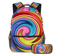 VAPOKF School Bag Set for Teen Girls Boys, Student Bookbag Backpack Rucksack with Pencil Case for School - Art Colorful Swirl