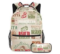 VAPOKF School Bag Set for Teen Girls Boys, Student Bookbag Backpack Rucksack with Pencil Case for School - Italy Gourmet Art