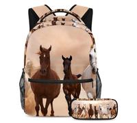 VAPOKF School Bag Set for Teen Girls Boys, Student Bookbag Backpack Rucksack with Pencil Case for School - Horses Running on the Sand Storm