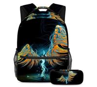 VAPOKF School Bag Set for Teen Girls Boys, Student Bookbag Backpack Rucksack with Pencil Case for School - Angel Wings