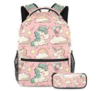 VAPOKF School Bag Set for Teen Girls Boys, Student Bookbag Backpack Rucksack with Pencil Case for School - Magic Unicorns Clouds Rainbow and Stars Pattern