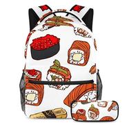 VAPOKF School Bag Set for Teen Girls Boys, Student Bookbag Backpack Rucksack with Pencil Case for School - Japanese Cuisine Sushi Pattern