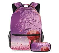 VAPOKF School Bag Set for Teen Girls Boys, Student Bookbag Backpack Rucksack with Pencil Case for School - Japanese Girl with Red Umbrella