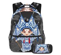 VAPOKF School Bag Set for Teen Girls Boys, Student Bookbag Backpack Rucksack with Pencil Case for School - Chinese Peking Actress