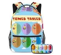 VAPOKF School Bag Set for Teen Girls Boys, Student Bookbag Backpack Rucksack with Pencil Case for School - Math Times Tables Sky Theme