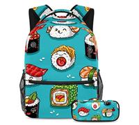VAPOKF School Bag Set for Teen Girls Boys, Student Bookbag Backpack Rucksack with Pencil Case for School - Blue Sushi Japan