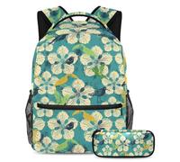 VAPOKF School Bag Set for Teen Girls Boys, Student Bookbag Backpack Rucksack with Pencil Case for School - Art Flower Bird Pattern