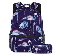 VAPOKF School Bag Set for Teen Girls Boys, Student Bookbag Backpack Rucksack with Pencil Case for School - Exotic Palm Tree Flowers Flamingo Birds Pattern