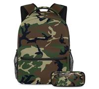 VAPOKF School Bag Set for Teen Girls Boys, Student Bookbag Backpack Rucksack with Pencil Case for School - Camouflage Woodland Texture
