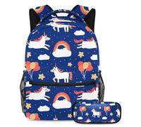 VAPOKF School Bag Set for Teen Girls Boys, Student Bookbag Backpack Rucksack with Pencil Case for School - Cute Cartoon Unicorn Balloon Stars Clouds