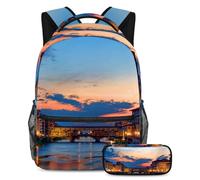 VAPOKF School Bag Set for Teen Girls Boys, Student Bookbag Backpack Rucksack with Pencil Case for School - Sunset over Florence Italy