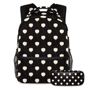 VAPOKF School Bag Set for Teen Girls Boys, Student Bookbag Backpack Rucksack with Pencil Case for School - Black White Tulip Floral Flowers Pattern