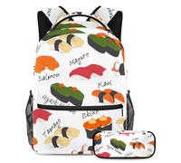 VAPOKF School Bag Set for Teen Girls Boys, Student Bookbag Backpack Rucksack with Pencil Case for School - Japanese Sushi