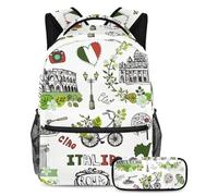 VAPOKF School Bag Set for Teen Girls Boys, Student Bookbag Backpack Rucksack with Pencil Case for School - Italy Roma Icons