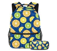 VAPOKF School Bag Set for Teen Girls Boys, Student Bookbag Backpack Rucksack with Pencil Case for School - Lemons and Limes Juice Colorful Summer Pattern