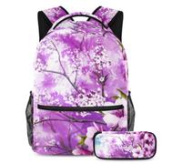 VAPOKF School Bag Set for Teen Girls Boys, Student Bookbag Backpack Rucksack with Pencil Case for School - Japanese Cherry Blossoms