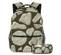 VAPOKF School Bag Set for Teen Girls Boys, Student Bookbag Backpack Rucksack with Pencil Case for School - Old Gray Stone Wall