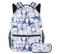 VAPOKF School Bag Set for Teen Girls Boys, Student Bookbag Backpack Rucksack with Pencil Case for School - People