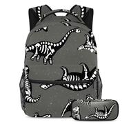 VAPOKF School Bag Set for Teen Girls Boys, Student Bookbag Backpack Rucksack with Pencil Case for School - Funny Sketchy Fossil Dinosaurs Cartoon Dino Pattern