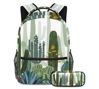 VAPOKF School Bag Set for Teen Girls Boys, Student Bookbag Backpack Rucksack with Pencil Case for School - Wild Cactus Forest Flowers Pattern