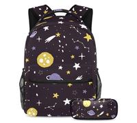 VAPOKF School Bag Set for Teen Girls Boys, Student Bookbag Backpack Rucksack with Pencil Case for School - Cartoon Planets Stars and Comets