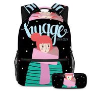 VAPOKF School Bag Set for Teen Girls Boys, Student Bookbag Backpack Rucksack with Pencil Case for School - Hygge Black