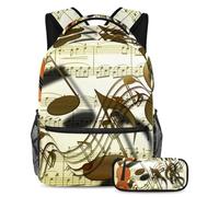 VAPOKF School Bag Set for Teen Girls Boys, Student Bookbag Backpack Rucksack with Pencil Case for School - Violin Music Notes