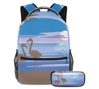 VAPOKF School Bag Set for Teen Girls Boys, Student Bookbag Backpack Rucksack with Pencil Case for School - Sand Beach Clouds Sky Sunset Sea