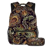 VAPOKF School Bag Set for Teen Girls Boys, Student Bookbag Backpack Rucksack with Pencil Case for School - Colorful Ethnic Paisley Pattern