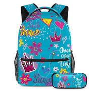 VAPOKF School Bag Set for Teen Girls Boys, Student Bookbag Backpack Rucksack with Pencil Case for School - Flower and Prince