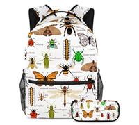 VAPOKF School Bag Set for Teen Girls Boys, Student Bookbag Backpack Rucksack with Pencil Case for School - Natural Insects Butterfly Ladybug Bee Firebug Ant Spider
